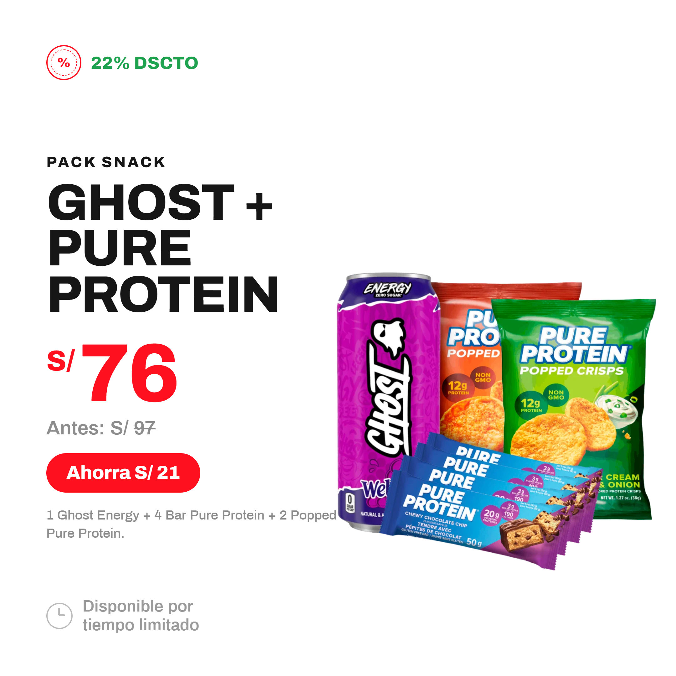 PACK GHOST ENERGY + 4 BAR PURE PROTEIN + 2 POPPED PURE PROTEIN