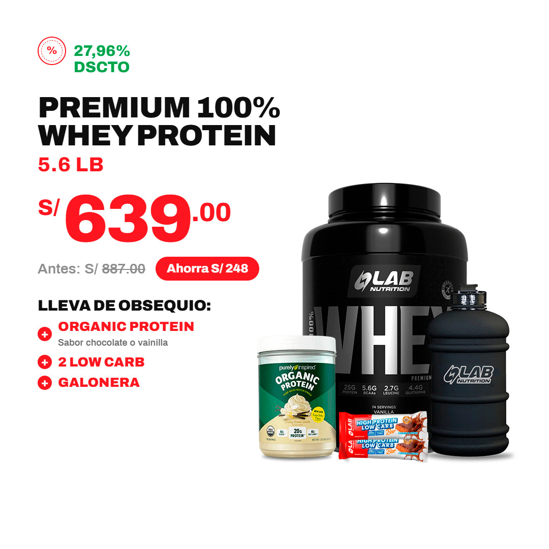 PACK PREMIUM 5L + ORGANIC PROTEIN + 2 LOW CARB + GALONERA