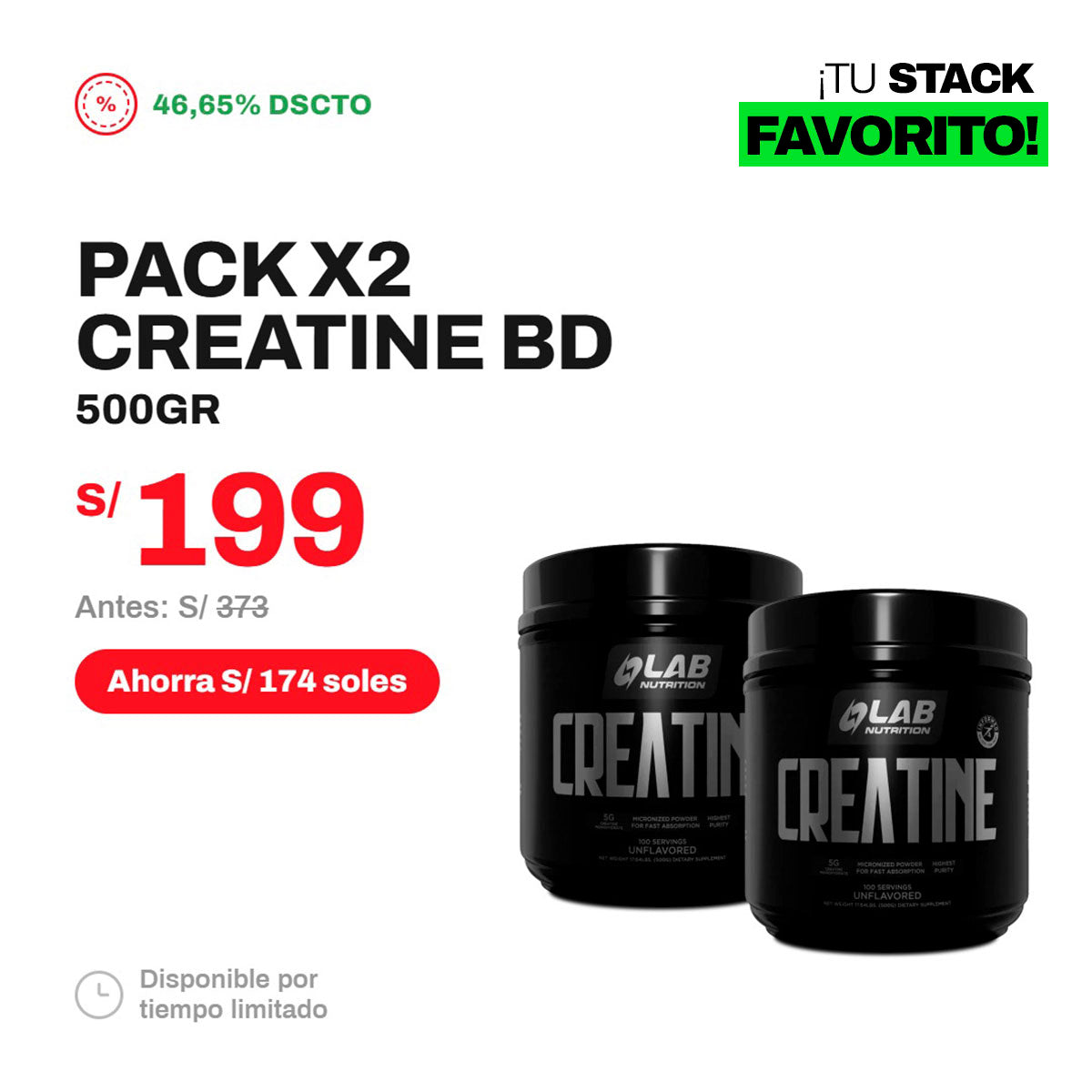 PACK 2 CREATINA UNFLAVORED 500GR