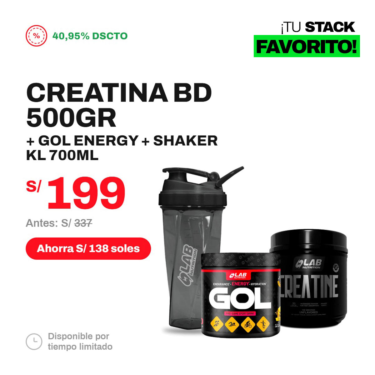 PACK CREATINA 500GR + GOL ENERGY + SHAKER KL 700ML