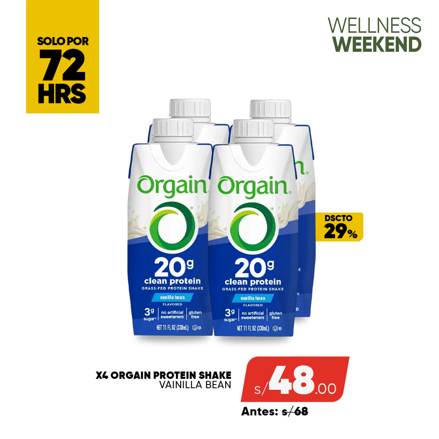 PACK X4 ORGAIN PROTEIN RTD