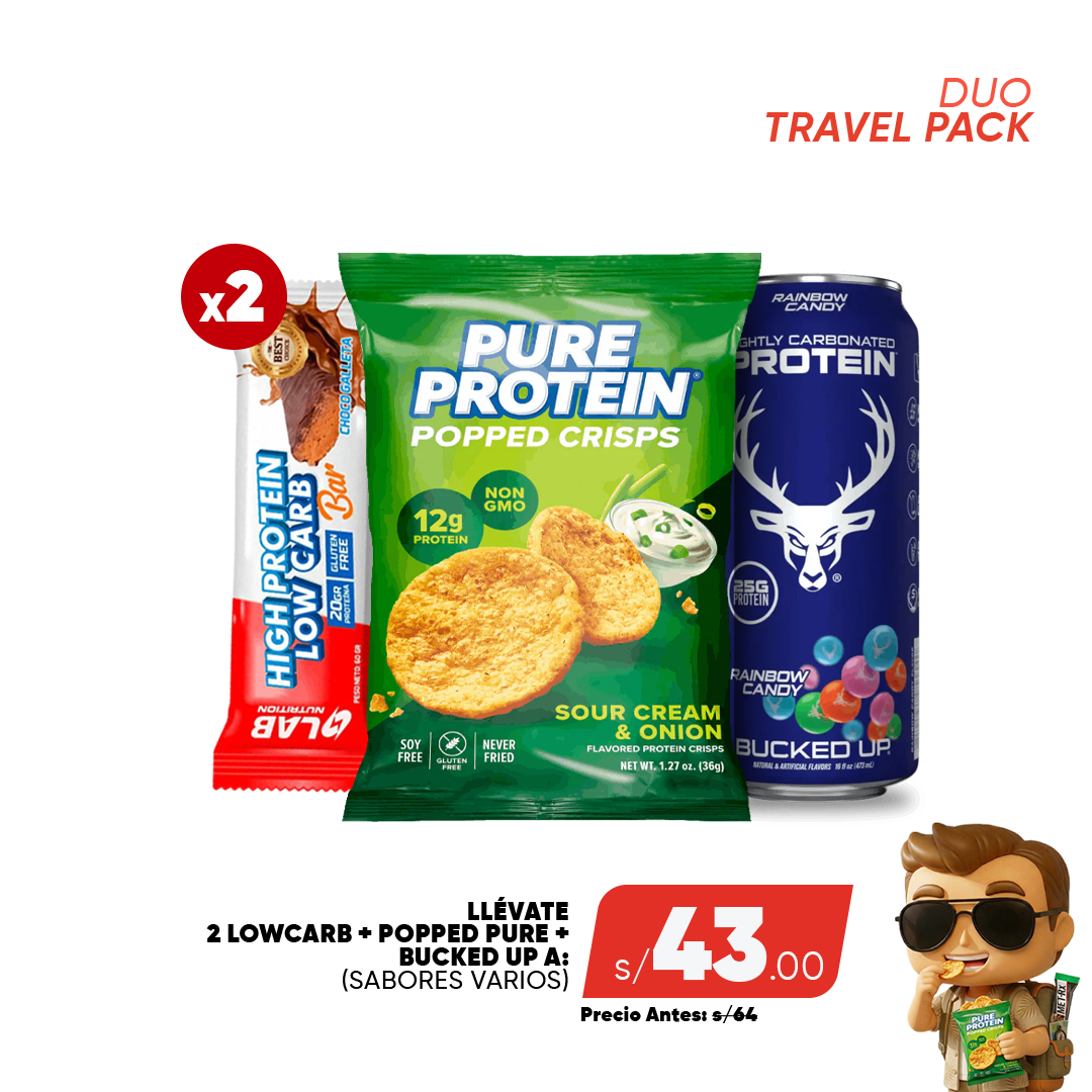 PACK VIAJERO - 2 LOW CARB + POPPED PURE + BUCKED UP
