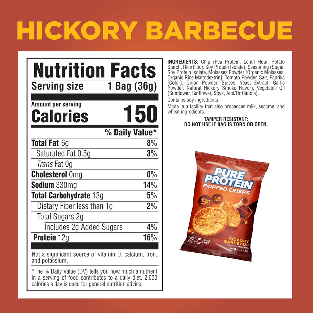 PURE PROTEIN POPPED CRIPS HICKORY BARBECUE