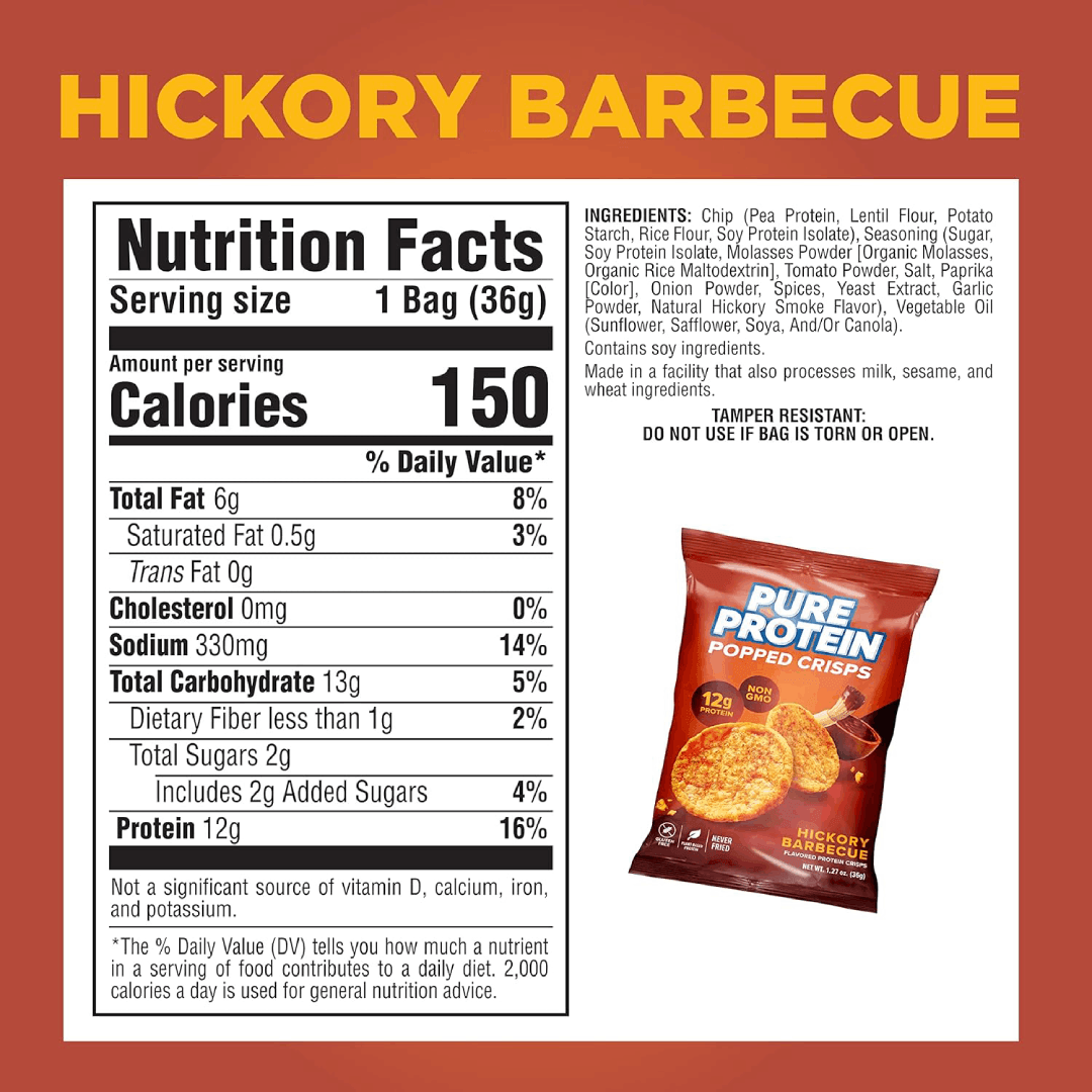 PURE PROTEIN POPPED CRIPS HICKORY BARBECUE