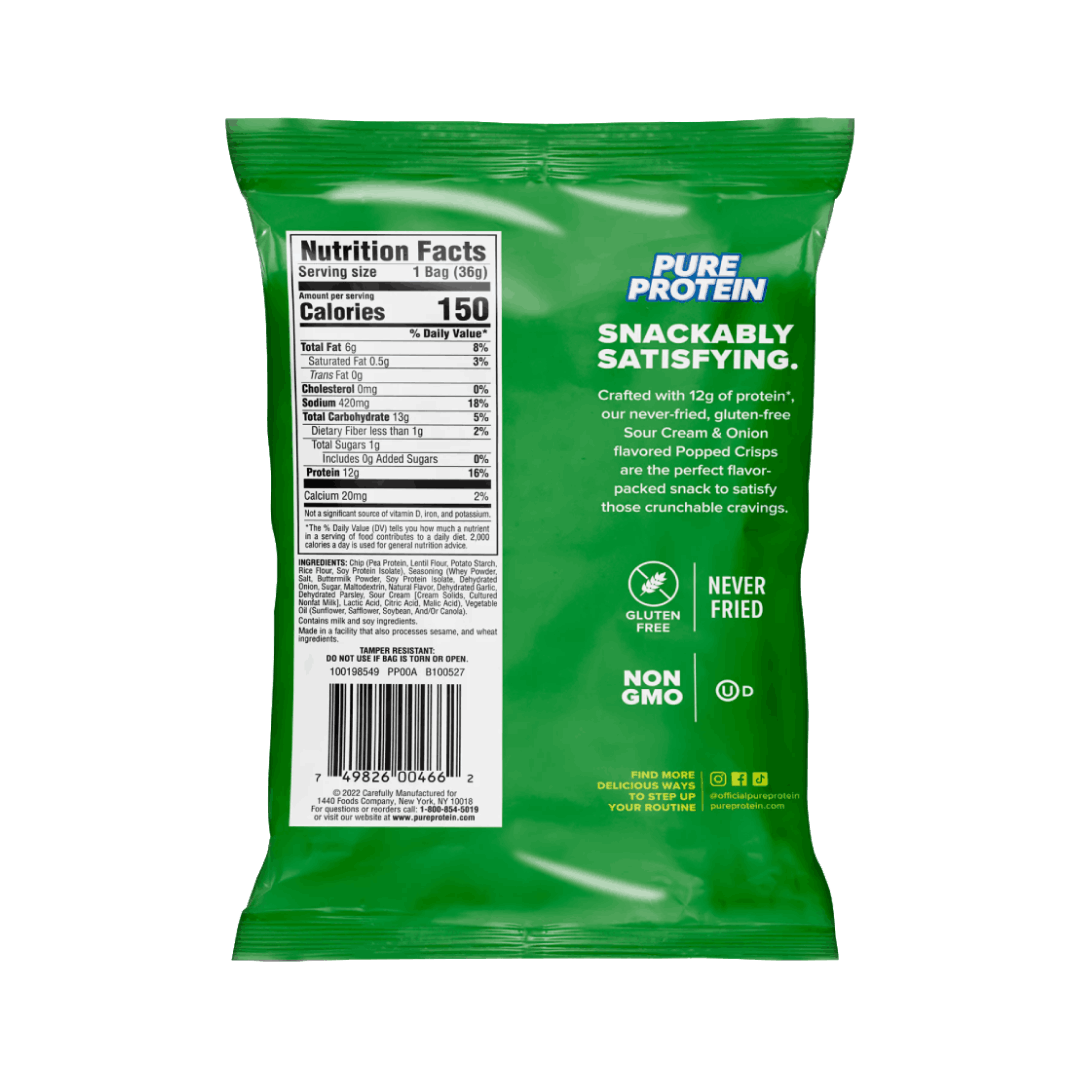 PURE PROTEIN POPPED CRIPS SOUR CREAM & ONION