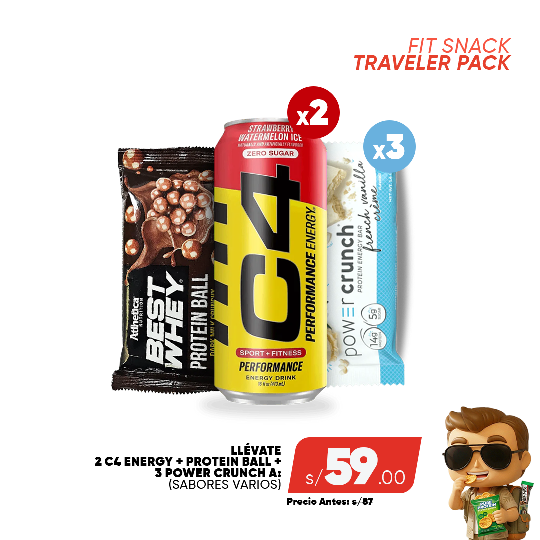 PACK VIAJERO - 3 POWER CRUCH + PROTEIN BALL + 2 C4 ENERGY