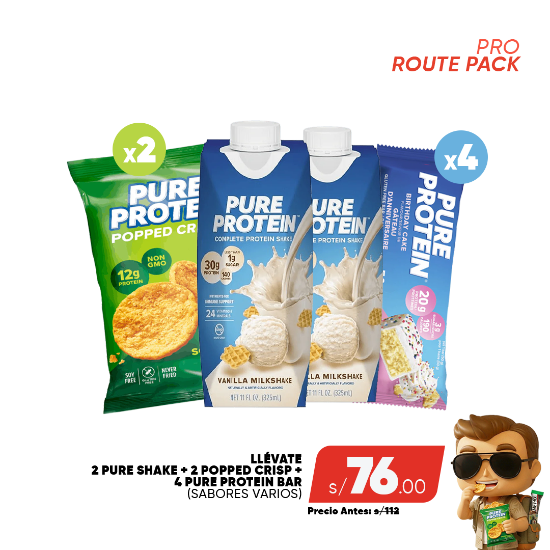 PACK VIAJERO - 4 BAR PURE PROTEIN + 2 POPPED PURE PROTEIN + 2 SHAKE PURE