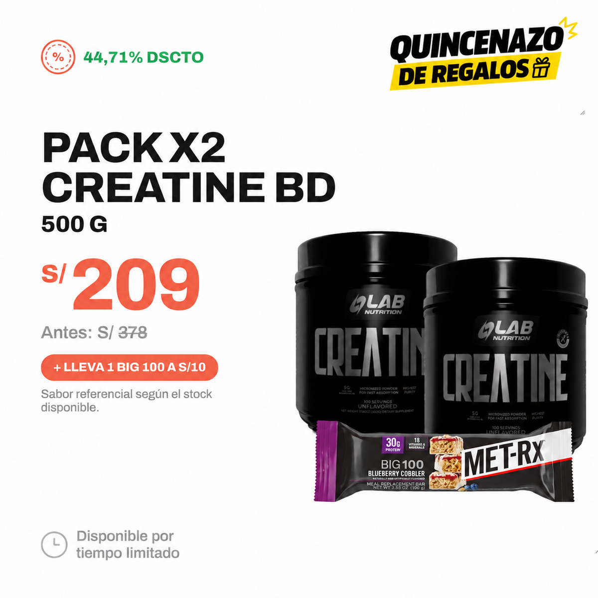 PACK 2 CREATINA UNFLAVORED 500GR + BIG 100