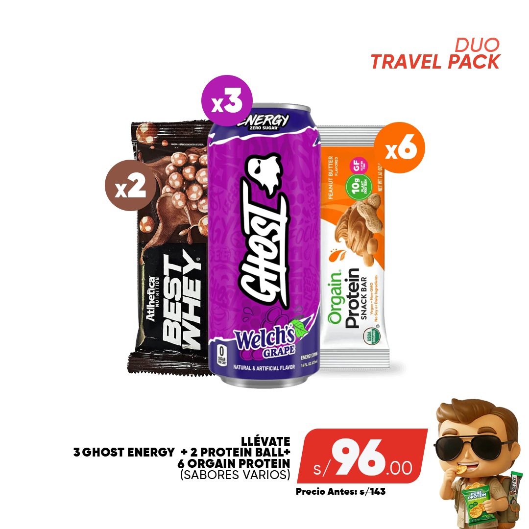 PACK VIAJERO - 6 BAR ORGAIN + 2 PROTEIN BALL + 3 GHOST ENERGY