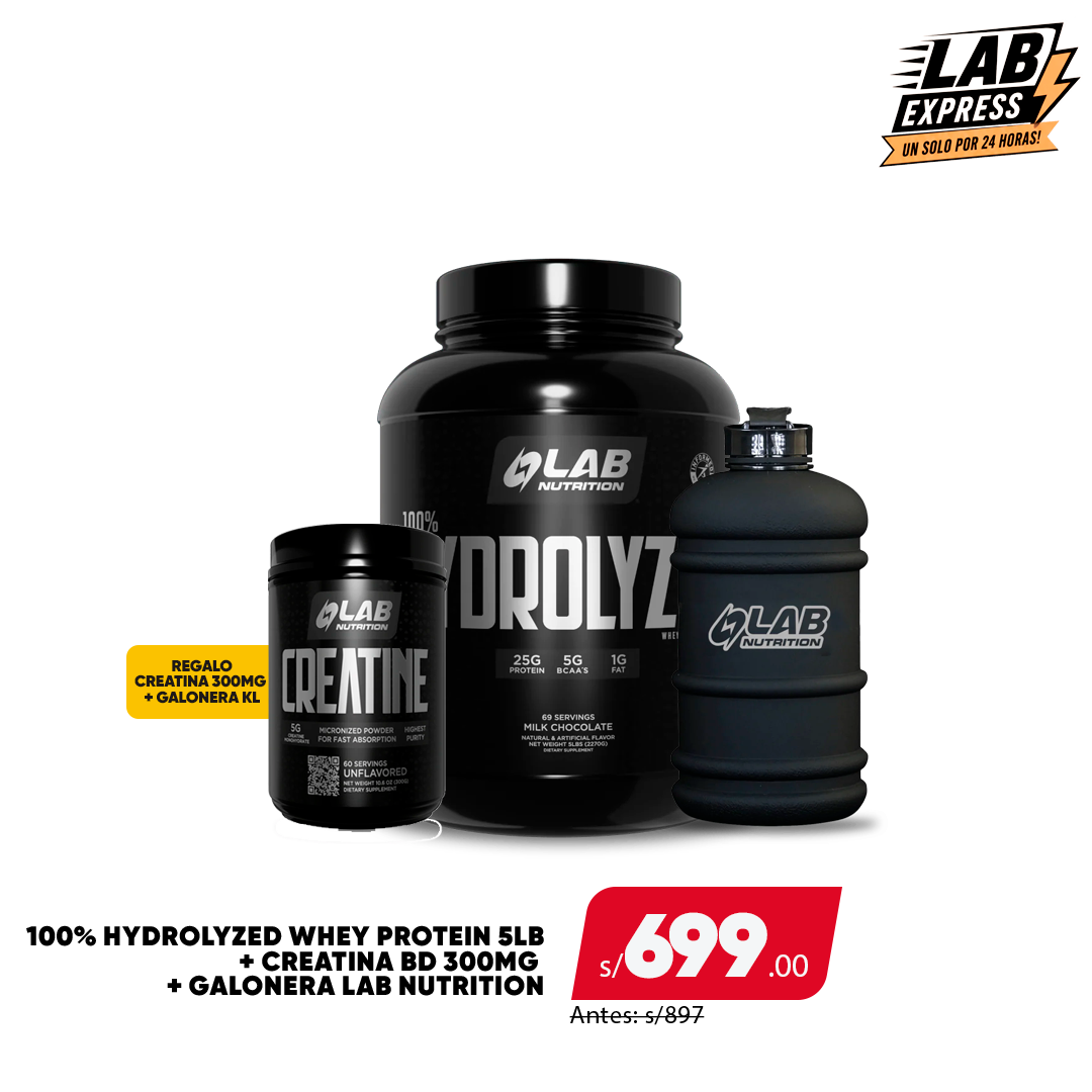PACK HYDROLYZED 5LB + CREATINA 300MG + GALONERA KL