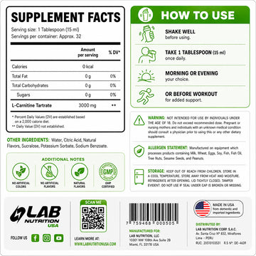 L-CARNITINA TARTRATO 3000MG – Lab Nutrition
