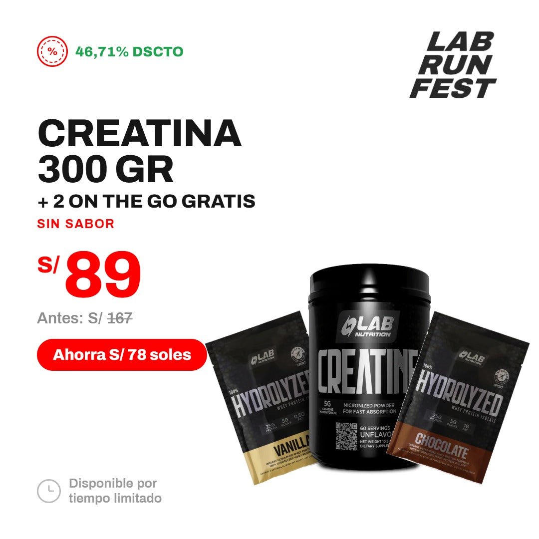PACK CREATINA 300GR + 2 ON THE GO 100% HYDROLYZED