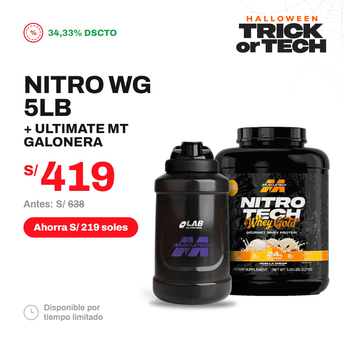 PACK NITRO TECH WHEY GOLD 5LB + ULTIMATE MT GALONERA