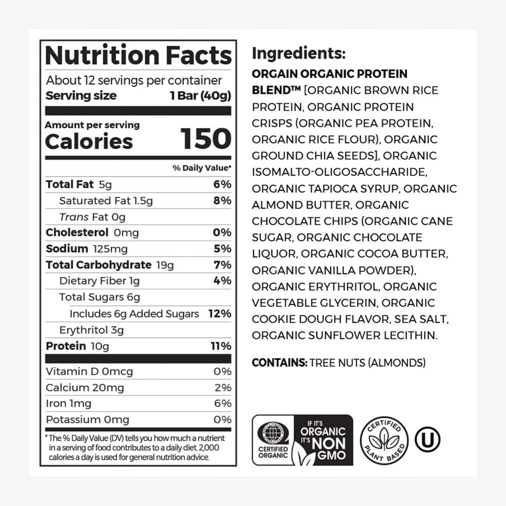 ORGAIN PROTEIN BAR CHOCOLATE CHIP COOKIE DOUGH 40GR