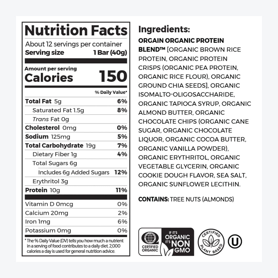 ORGAIN PROTEIN BAR CHOCOLATE CHIP COOKIE DOUGH 40GR