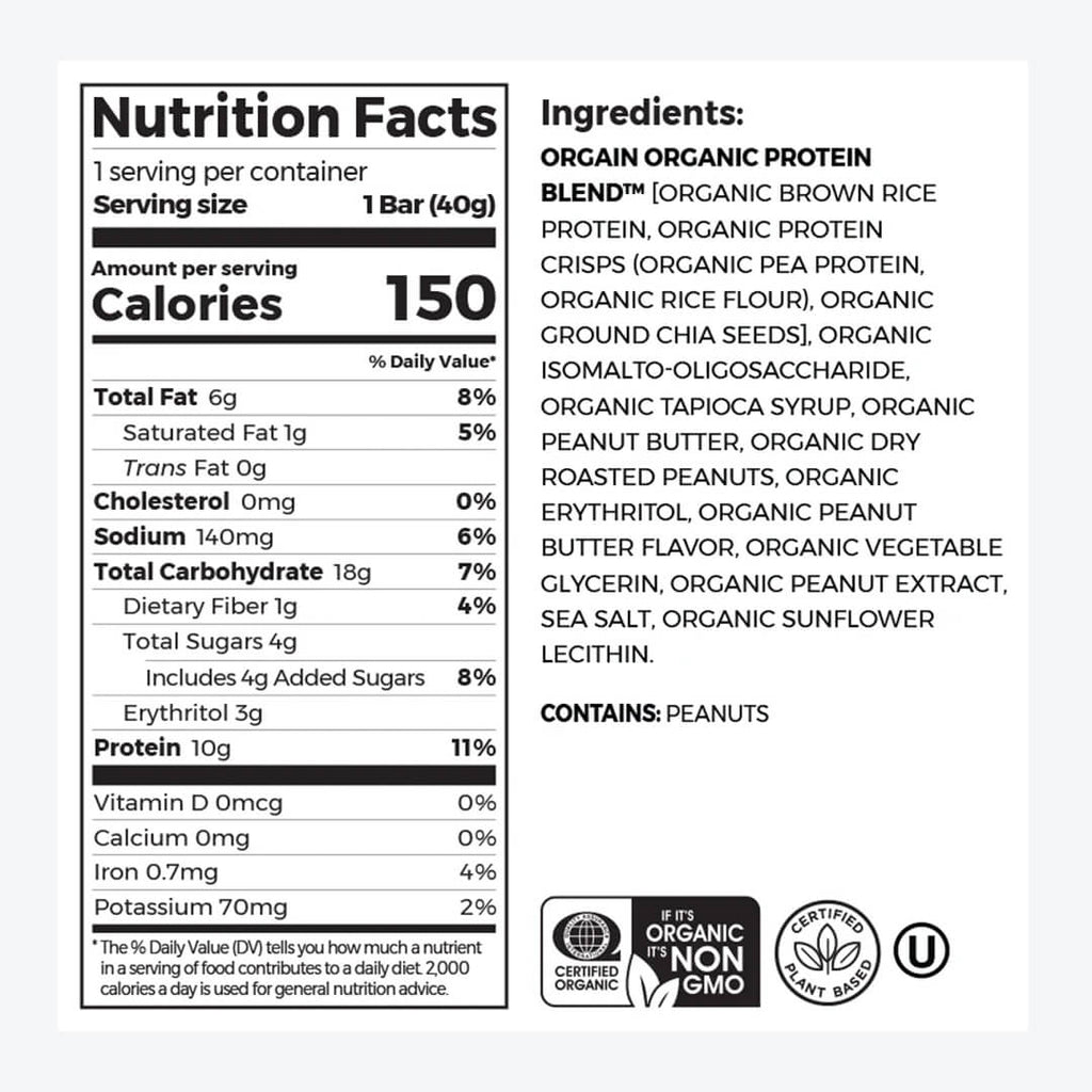 ORGAIN PROTEIN BAR PEANUT BUTTER 40GR