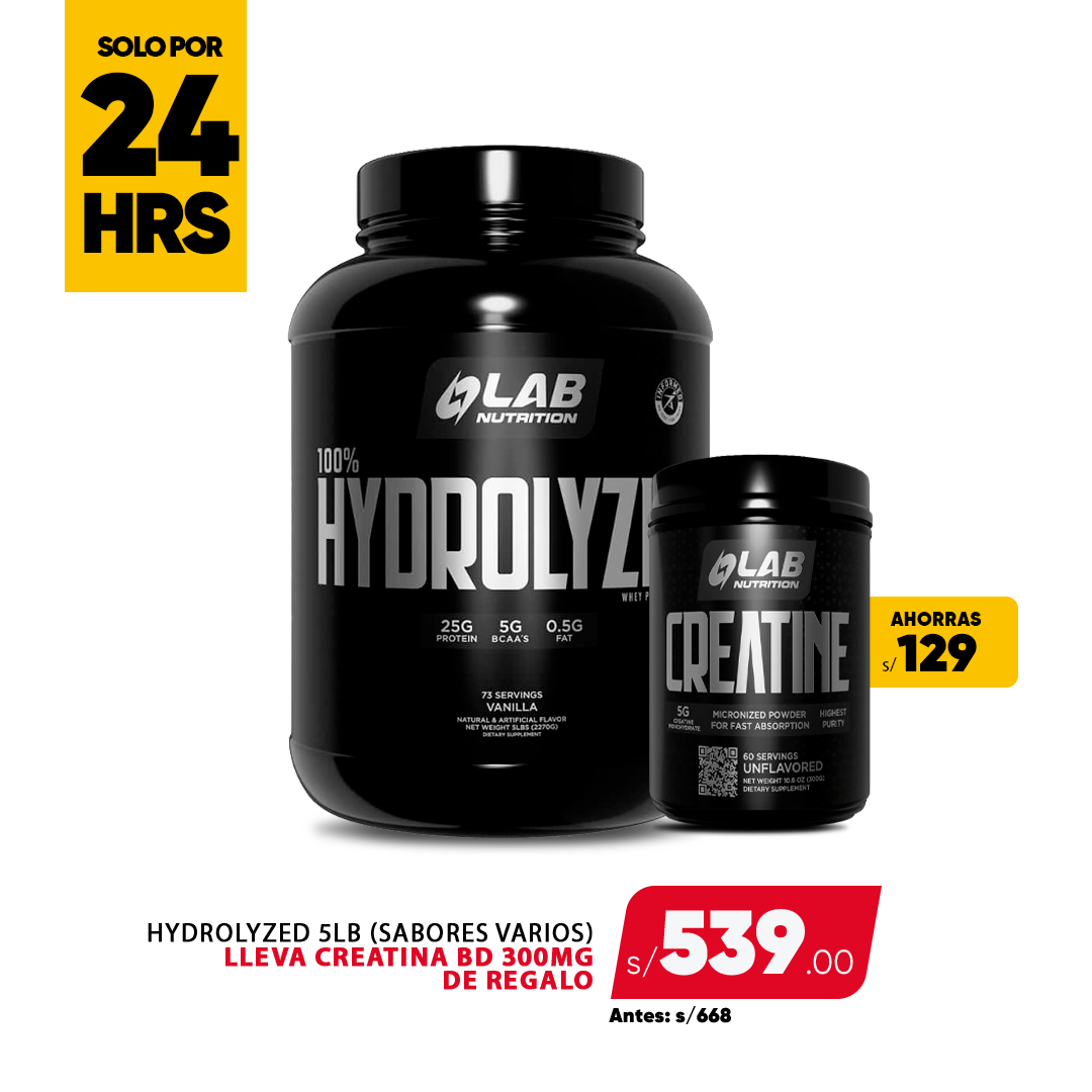 PACK HYDROLYZED 5LB + CREATINA BD 300MG DE REGALO