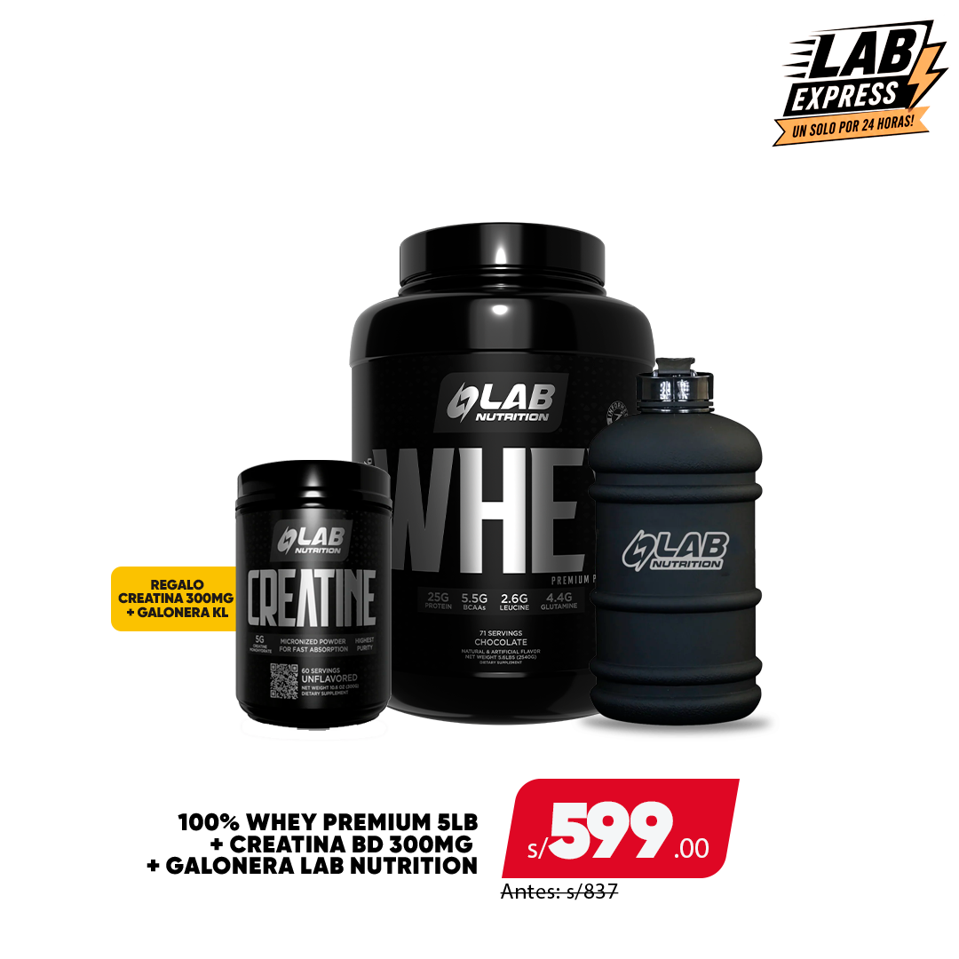 PACK WHEY PREMIUM 5LB + CREATINA 300MG + GALONERA LN