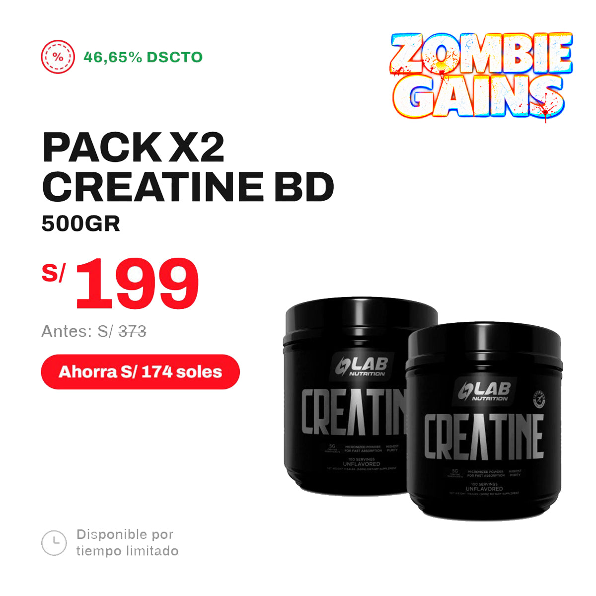 PACK 2 CREATINA UNFLAVORED 500GR