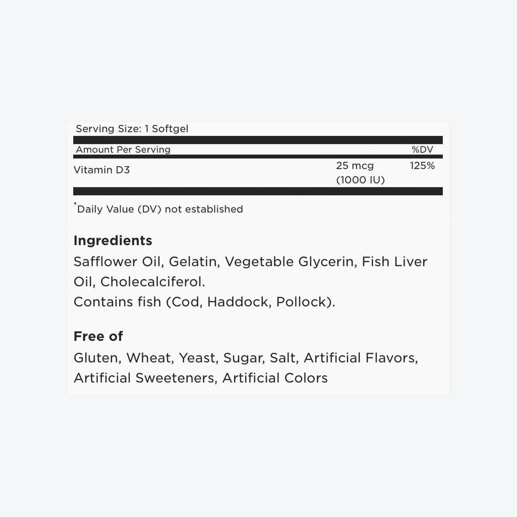 VITAMINA D3 25MCG (1000IU) 100 SOFTGELS