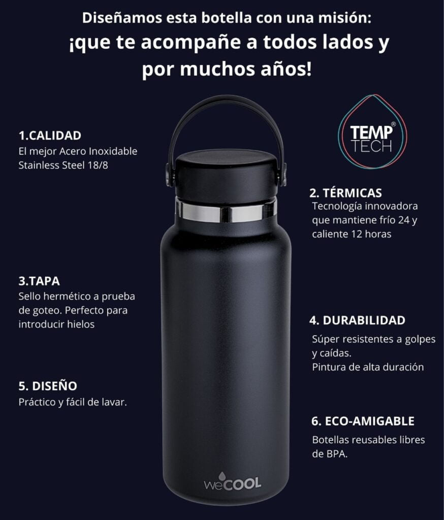 BOTELLA DE ACERO INOXIDABLE NEGRA 1000 ML