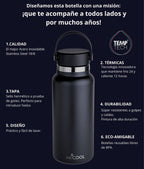 BOTELLA DE ACERO INOXIDABLE NEGRA 1000 ML