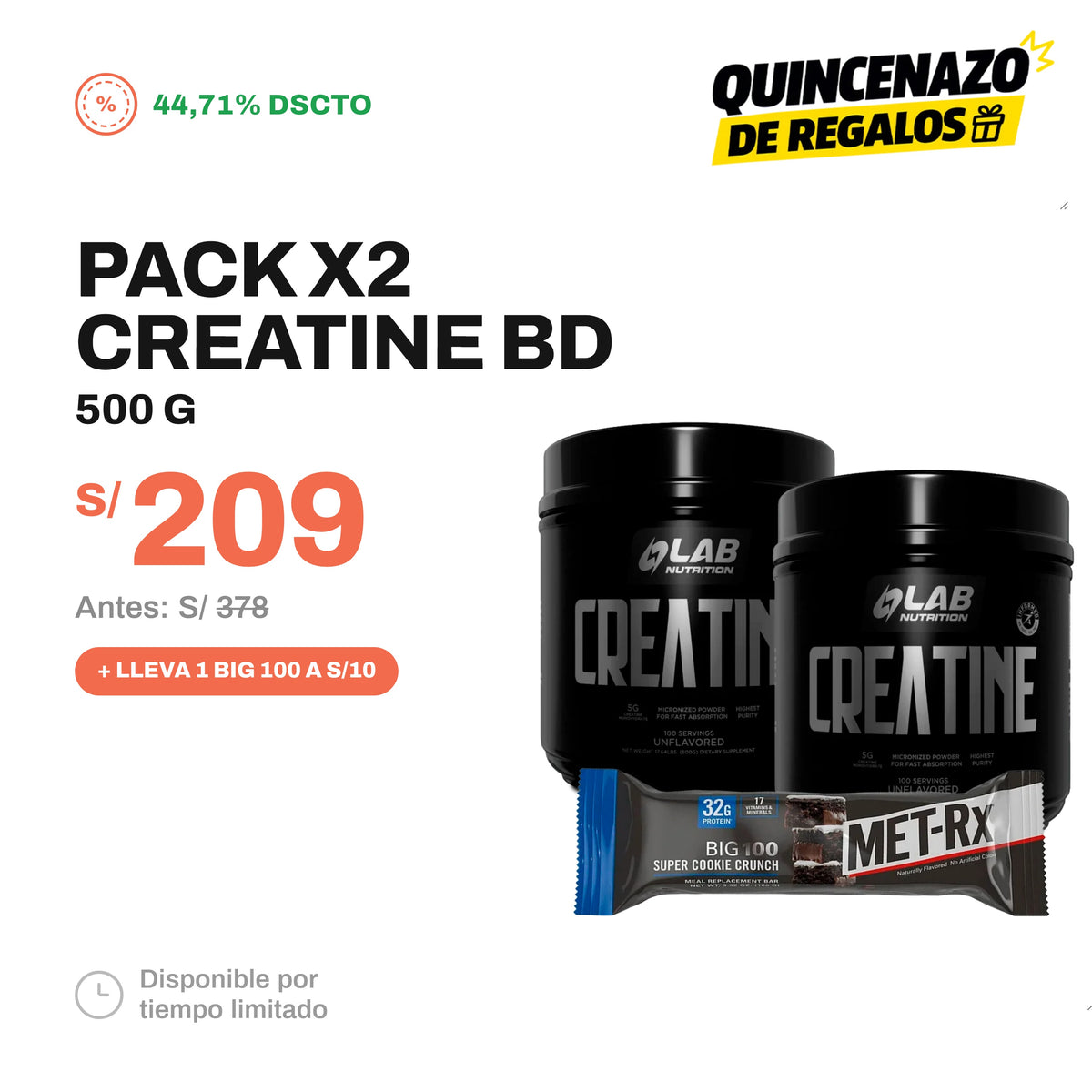 PACK 2 CREATINA UNFLAVORED 500GR + BIG 100