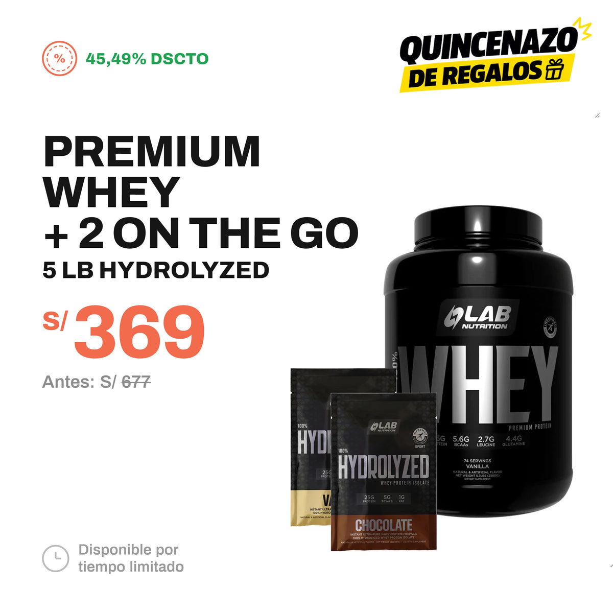 PACK PREMIUM 5LB + 2 ON THE GO 100% HYDROLYZED