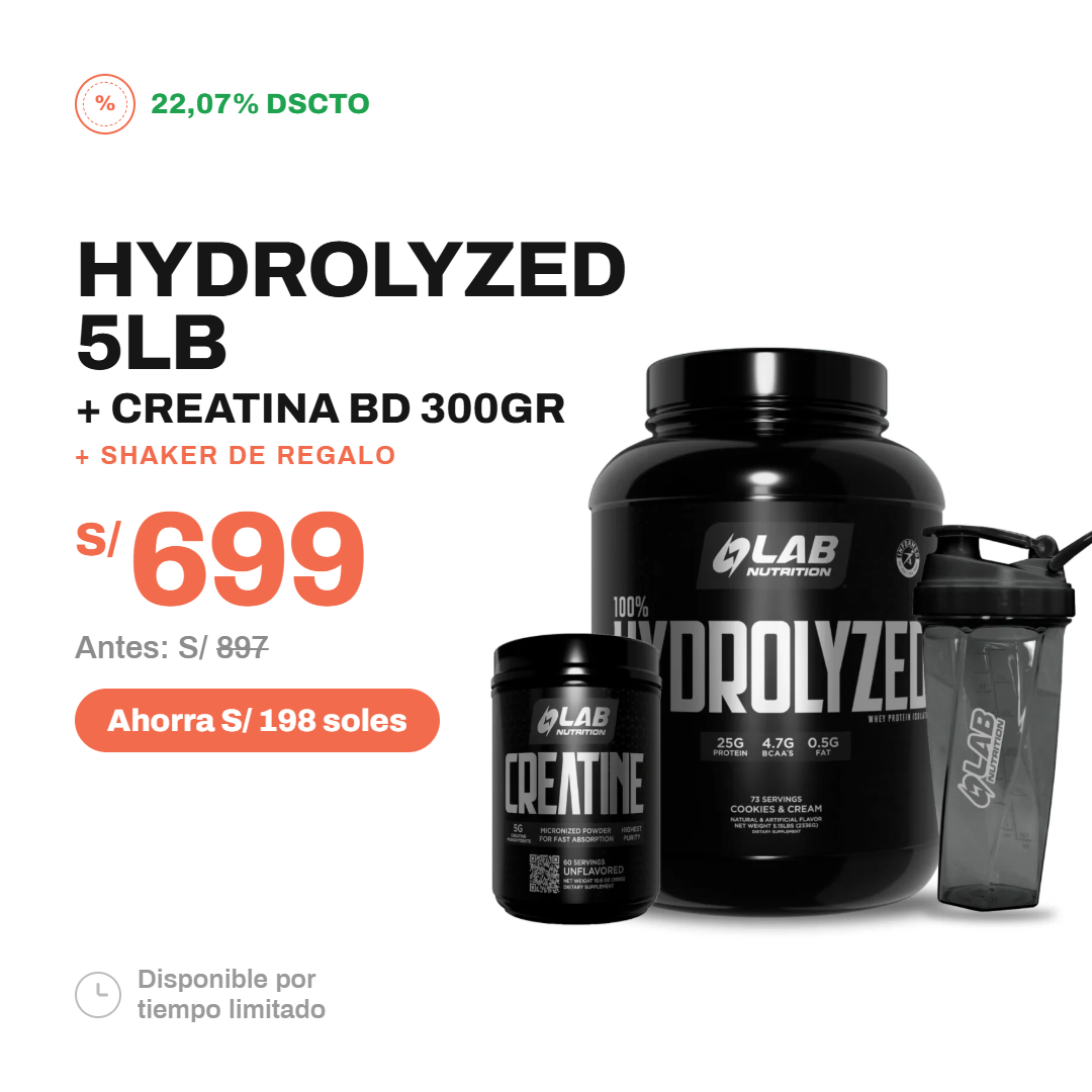 HYDROLYZED 5LB + CREATINA 300GR + SHAKER KL